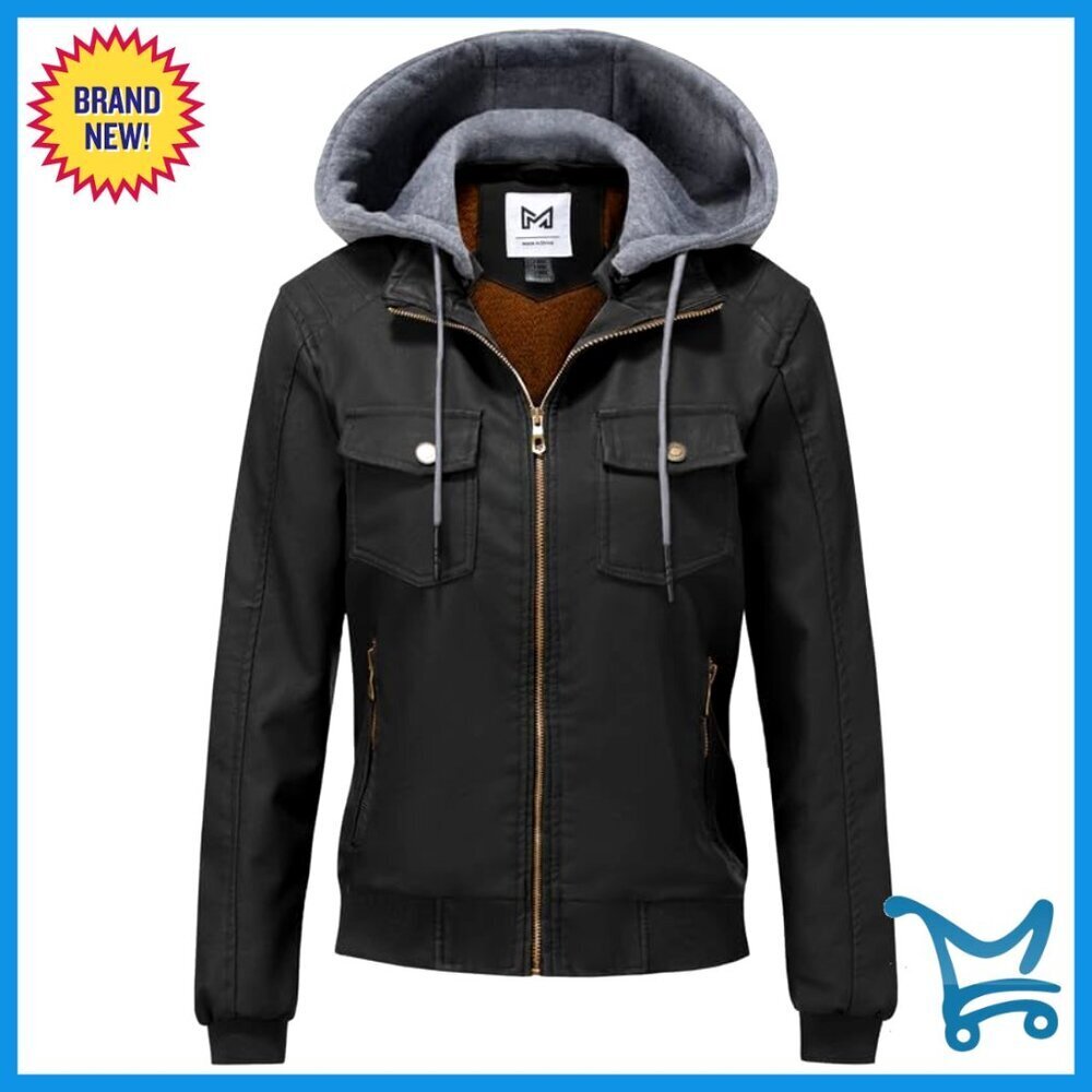 Women's Faux Leather Bomber Jacket Waterproof Motorcycle Biker Coat